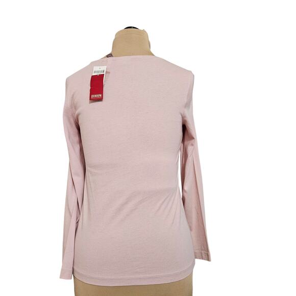 New Chico's Posh Pink Dazzling Rhinestone Scoopneck Long Sleeve Embellished Top - Picture 2 of 12